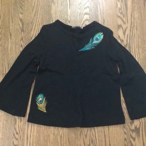 LOFT black peacock themed sweater size M